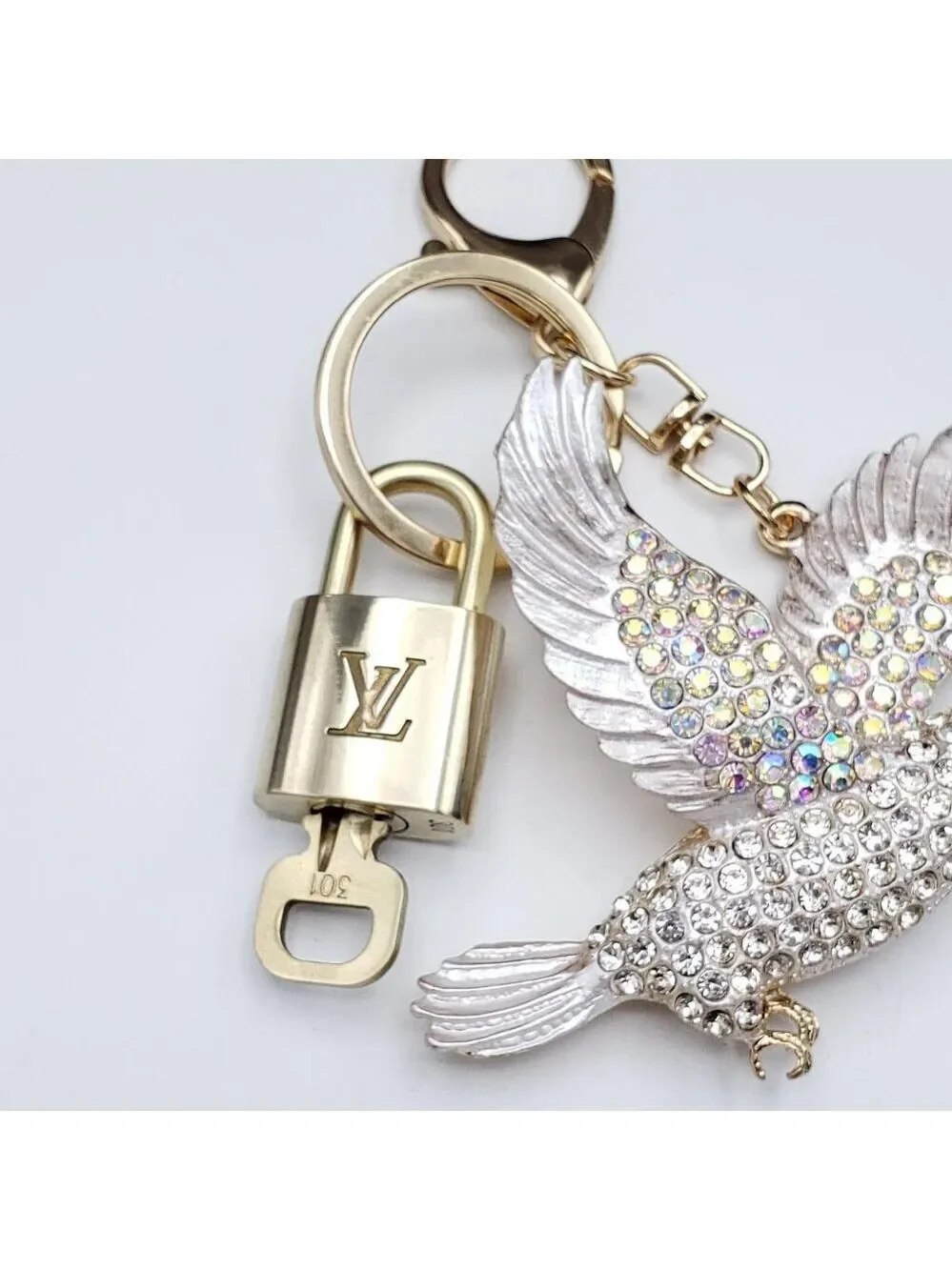Authentic Louis Vuitton Lock & Key with Unbranded Dove Charm, Keychain